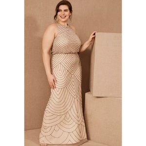 NWT Adrianna Papell Madigan Beaded Tulle Dress Almond Nude